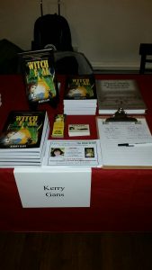 Table setup at the Holiday Book Con